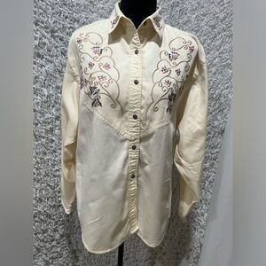 Wrangler Cream Western Wear EMBROIDERED Shirt FOR WOMEN: SIZE XL